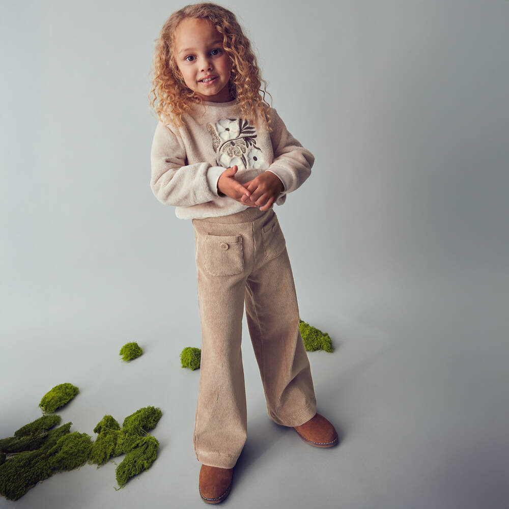 Mayoral-Girls Beige Wide-Leg Corduroy Trousers | Childrensalon Outlet