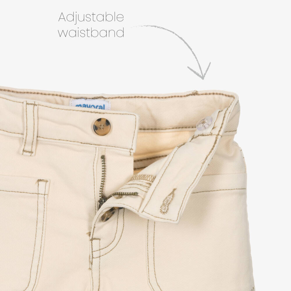 Mayoral-Girls Beige Wide Leg Jeans with Buttons | Childrensalon Outlet