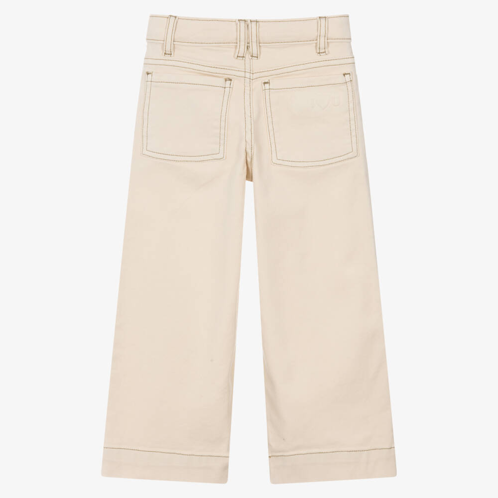 Mayoral-Girls Beige Wide Leg Jeans with Buttons | Childrensalon Outlet