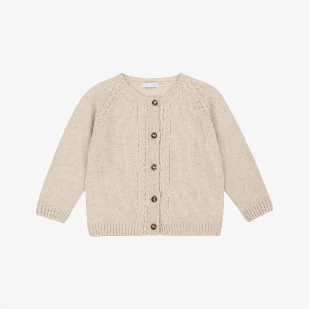 Laranjinha-Girls Beige Wool & Cashmere Cable Knit Cardigan | Childrensalon Outlet