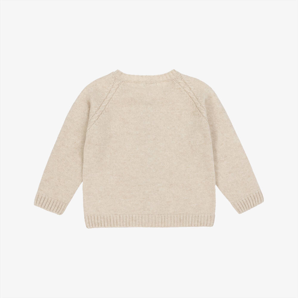 Laranjinha-Girls Beige Wool & Cashmere Cable Knit Cardigan | Childrensalon Outlet