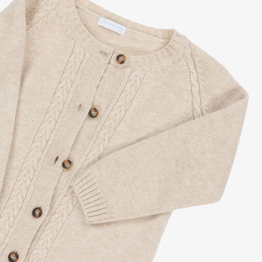 Laranjinha-Girls Beige Wool & Cashmere Cable Knit Cardigan | Childrensalon Outlet