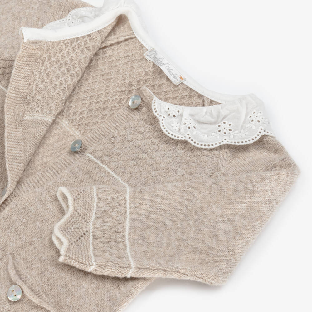 Dr. Kid-Girls Beige Wool & Cotton Knit Babygrow with Collar | Childrensalon Outlet