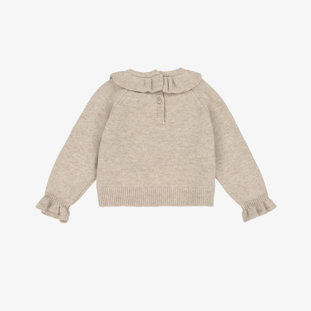 Dr. Kid-كنزة بناتية دافئة بيج بنقشة زهور | Childrensalon Outlet