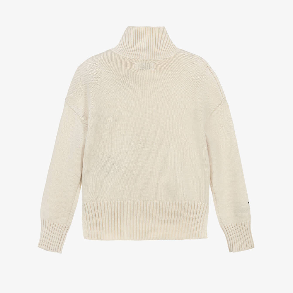 Zadig&Voltaire-Girls Beige Wool High-Neck Sweater with Stars | Childrensalon Outlet