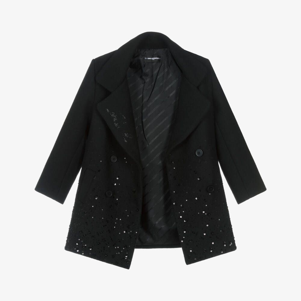 KARL LAGERFELD KIDS-Элегантное черное пальто с пайетками для девочек | Childrensalon Outlet