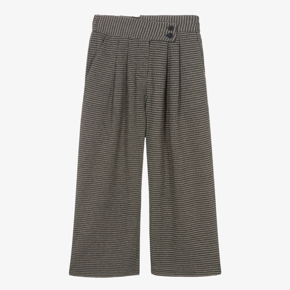 iDO-Girls Black & Beige Houndstooth Print Wide Leg Trousers | Childrensalon Outlet