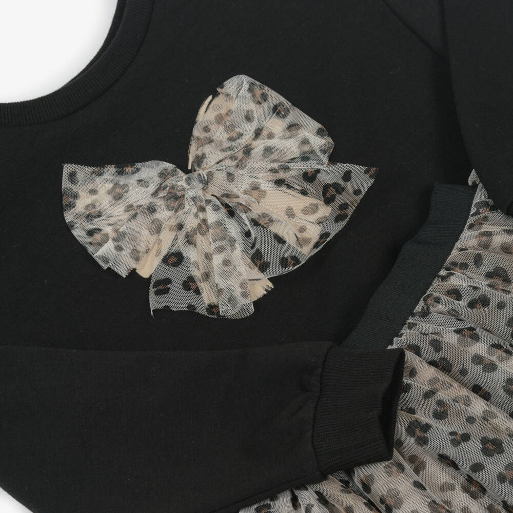 Mayoral-Girls Black & Beige Leopard Print Tulle Skirt Set | Childrensalon Outlet