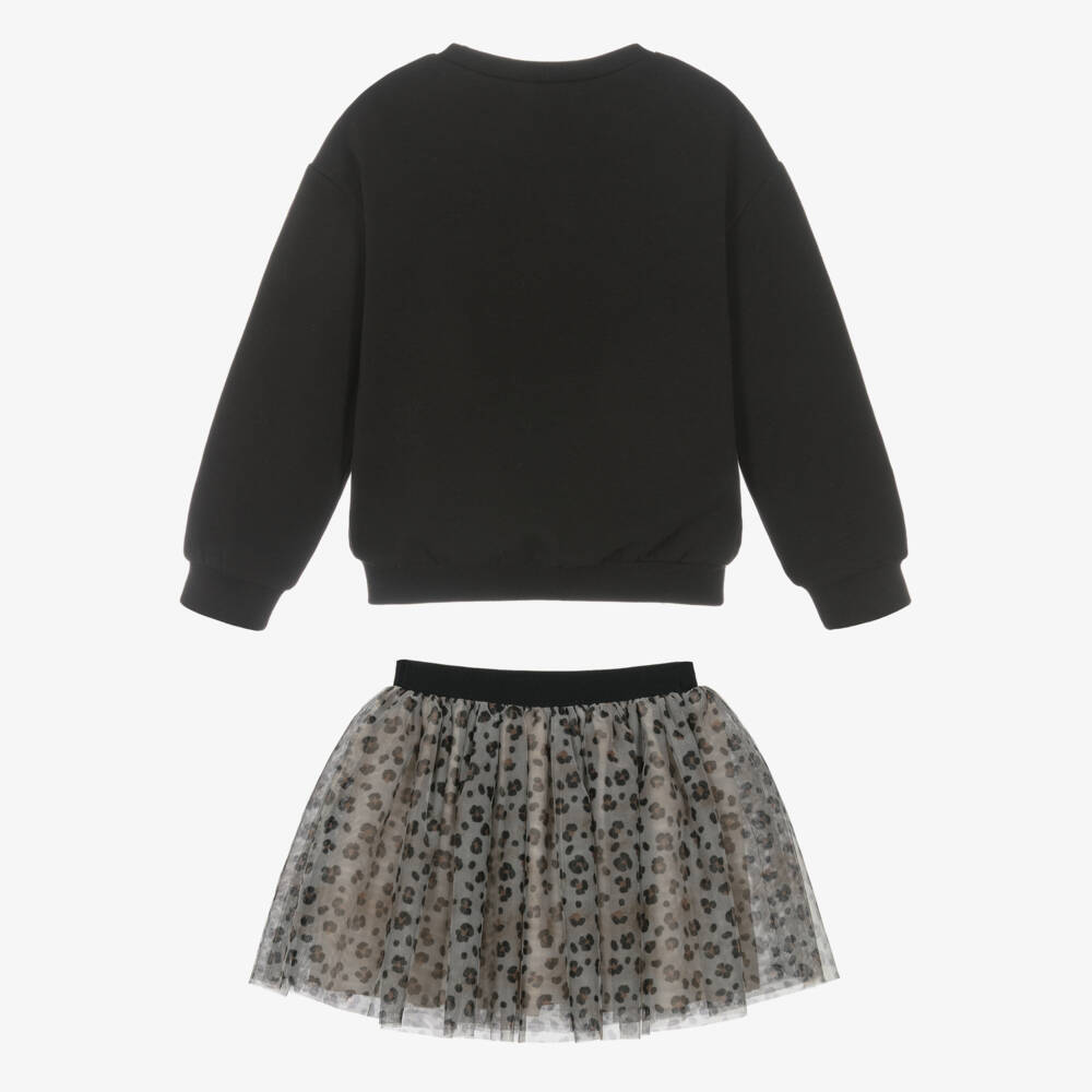 Mayoral-Girls Black & Beige Leopard Print Tulle Skirt Set | Childrensalon Outlet