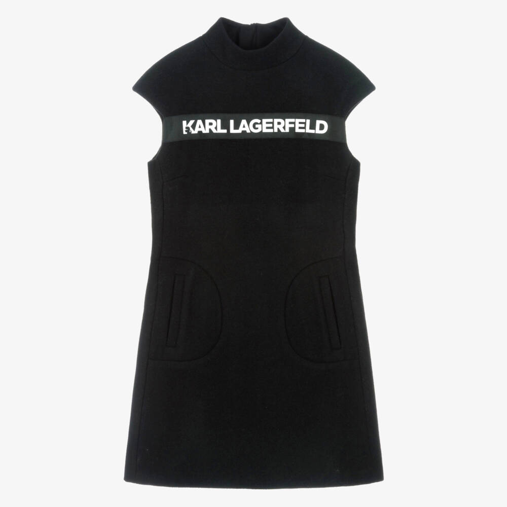 KARL LAGERFELD KIDS-فستان صوفي أسود أنيق للبنات | Childrensalon Outlet