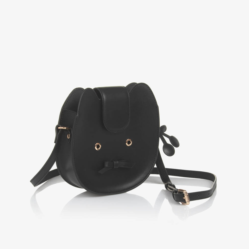 Bonpoint-Girls Black Cat Leather Handbag (17cm) | Childrensalon Outlet