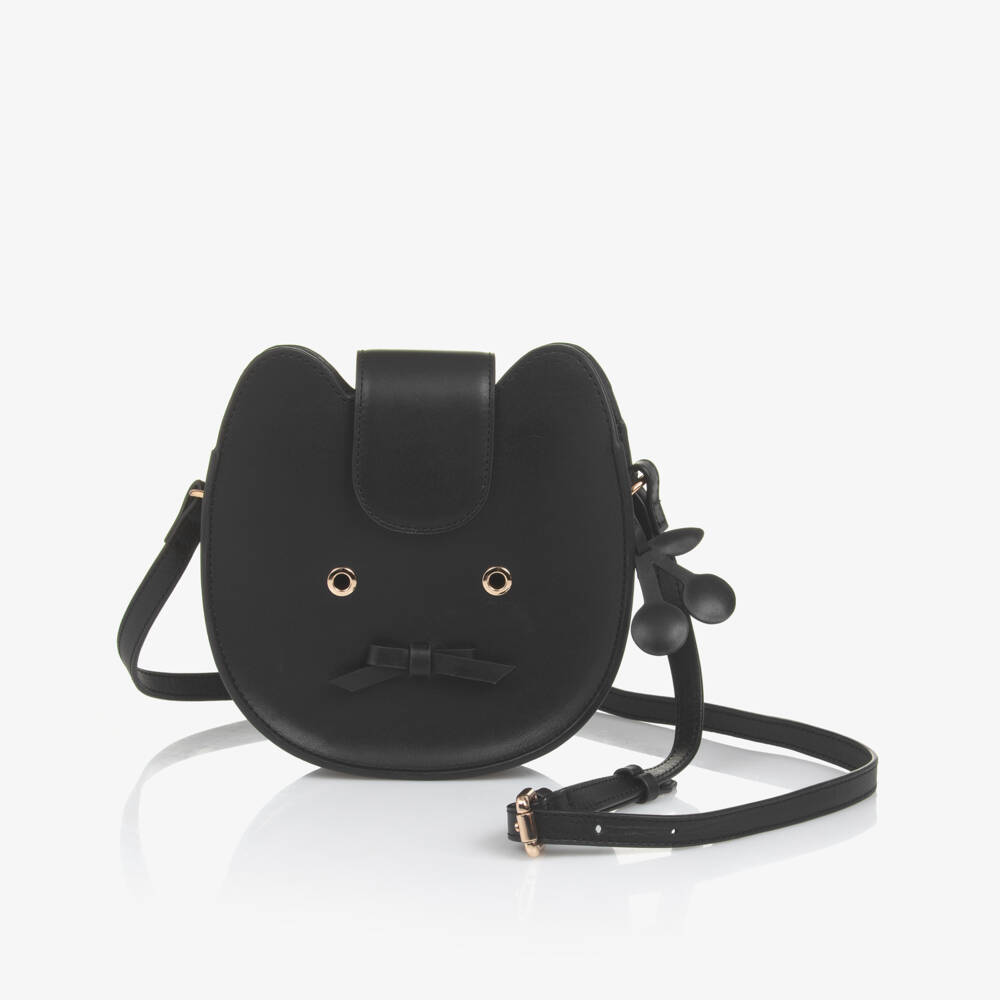 Bonpoint-Girls Black Cat Leather Handbag (17cm) | Childrensalon Outlet