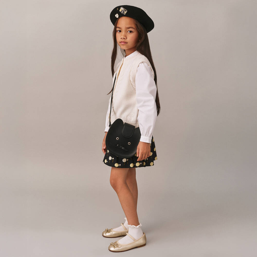 Bonpoint-Girls Black Cat Leather Handbag (17cm) | Childrensalon Outlet