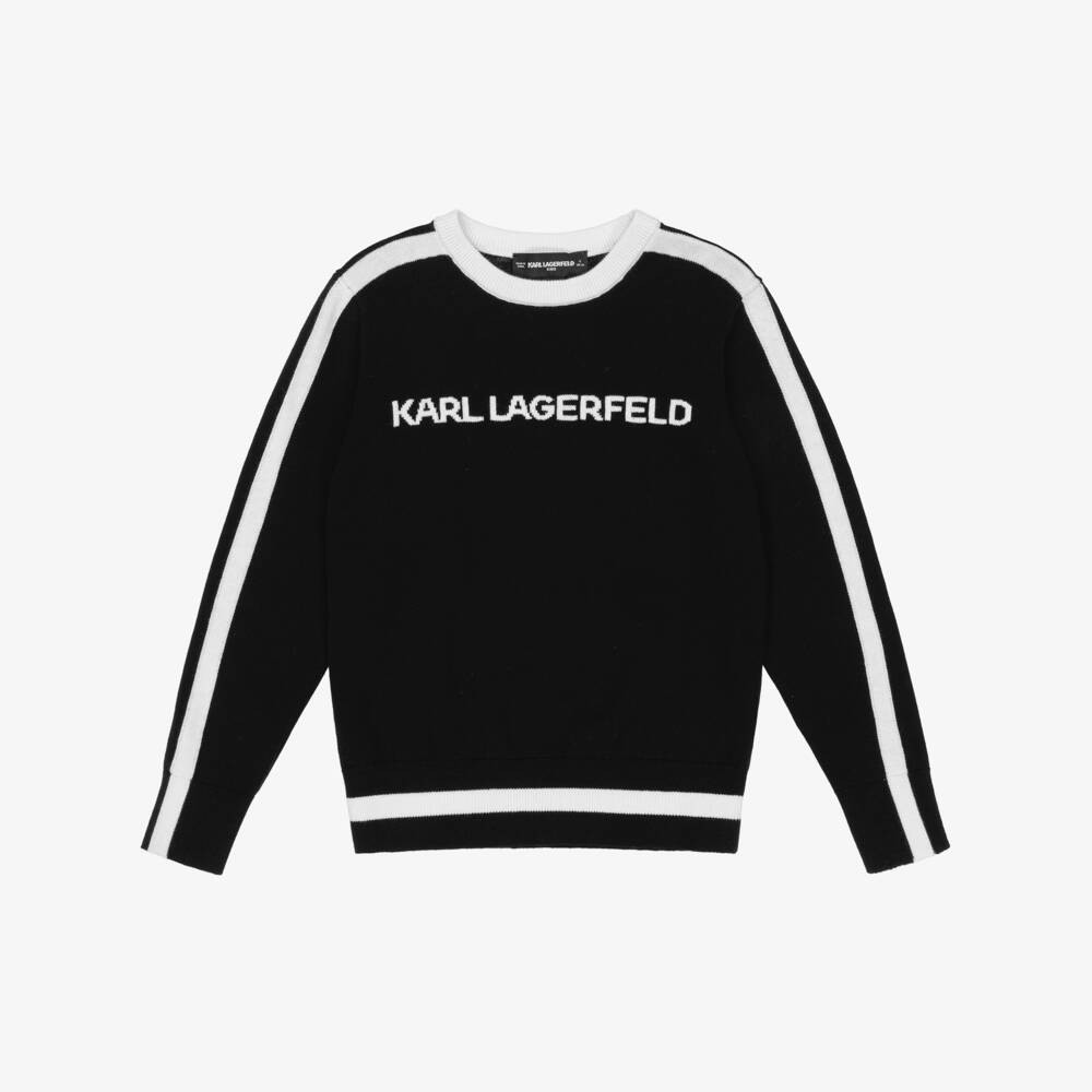 KARL LAGERFELD KIDS-Girls Black Cotton & Cashmere Knit Logo Sweater | Childrensalon Outlet