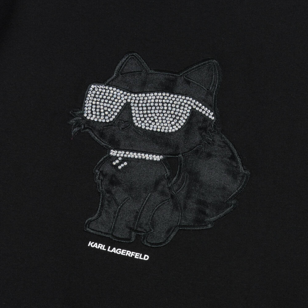 KARL LAGERFELD KIDS-Girls Black Cotton Choupette T-Shirt | Childrensalon Outlet