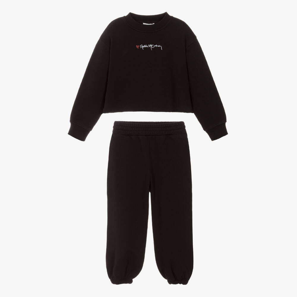 Stella McCartney Kids-Girls Black Cotton Embroidered Logo Tracksuit | Childrensalon Outlet