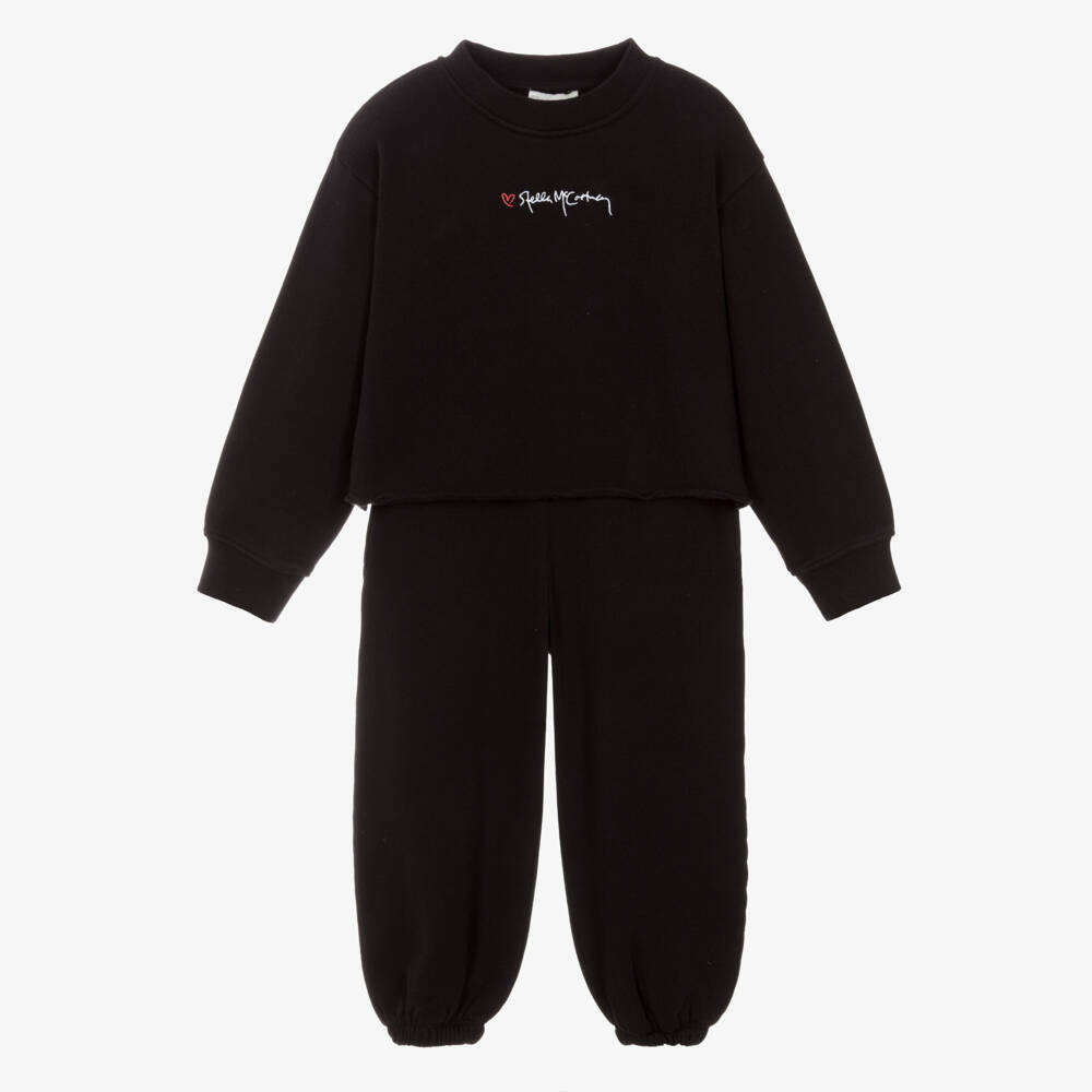 Stella McCartney Kids-Girls Black Cotton Embroidered Logo Tracksuit | Childrensalon Outlet