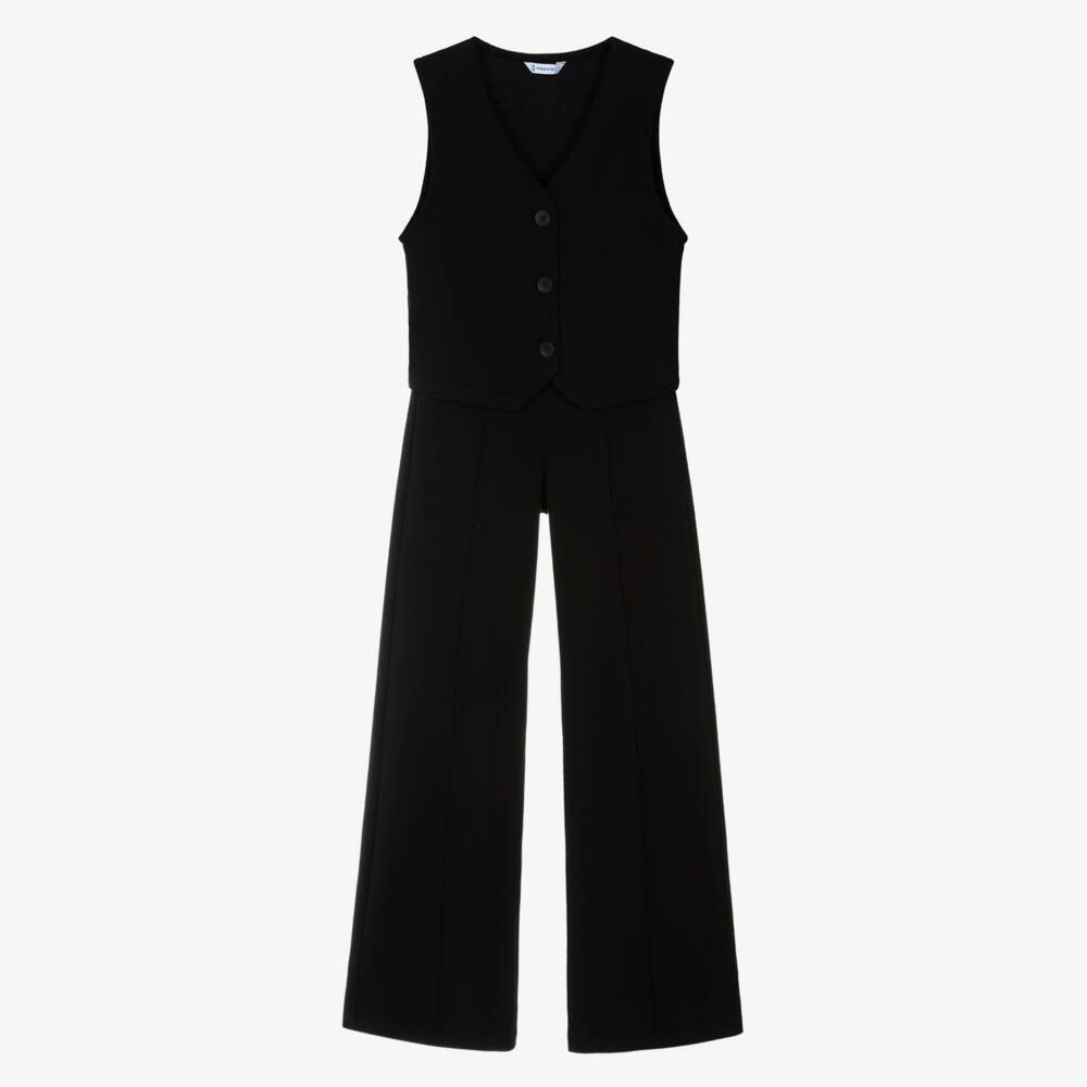 Mayoral-Girls Black Cotton Jersey Waistcoat & Trouser Set | Childrensalon Outlet