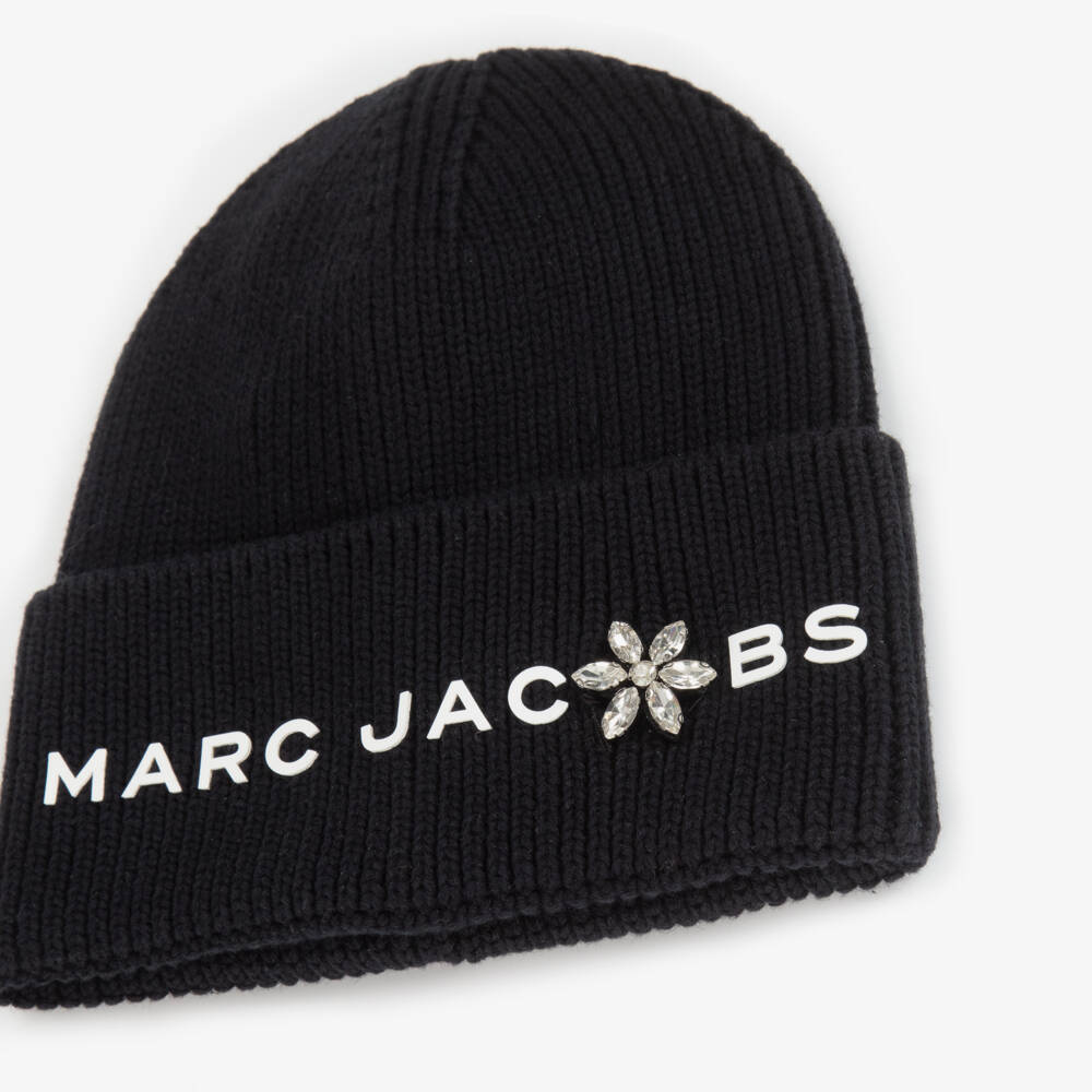 MARC JACOBS-Girls Black Cotton Knit Beanie Hat | Childrensalon Outlet