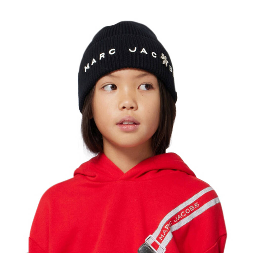 MARC JACOBS-Girls Black Cotton Knit Beanie Hat | Childrensalon Outlet