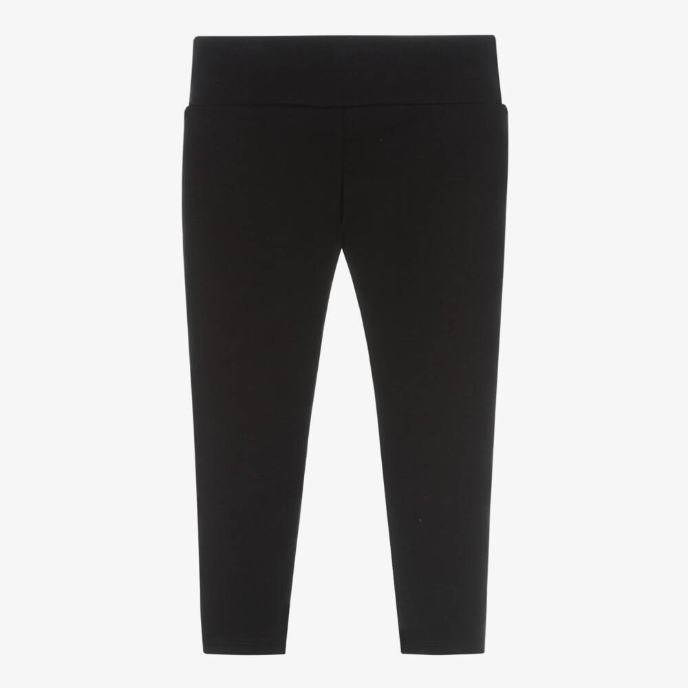 Guess-Girls Black Cotton Leggings with Logo Tape | Childrensalon Outlet