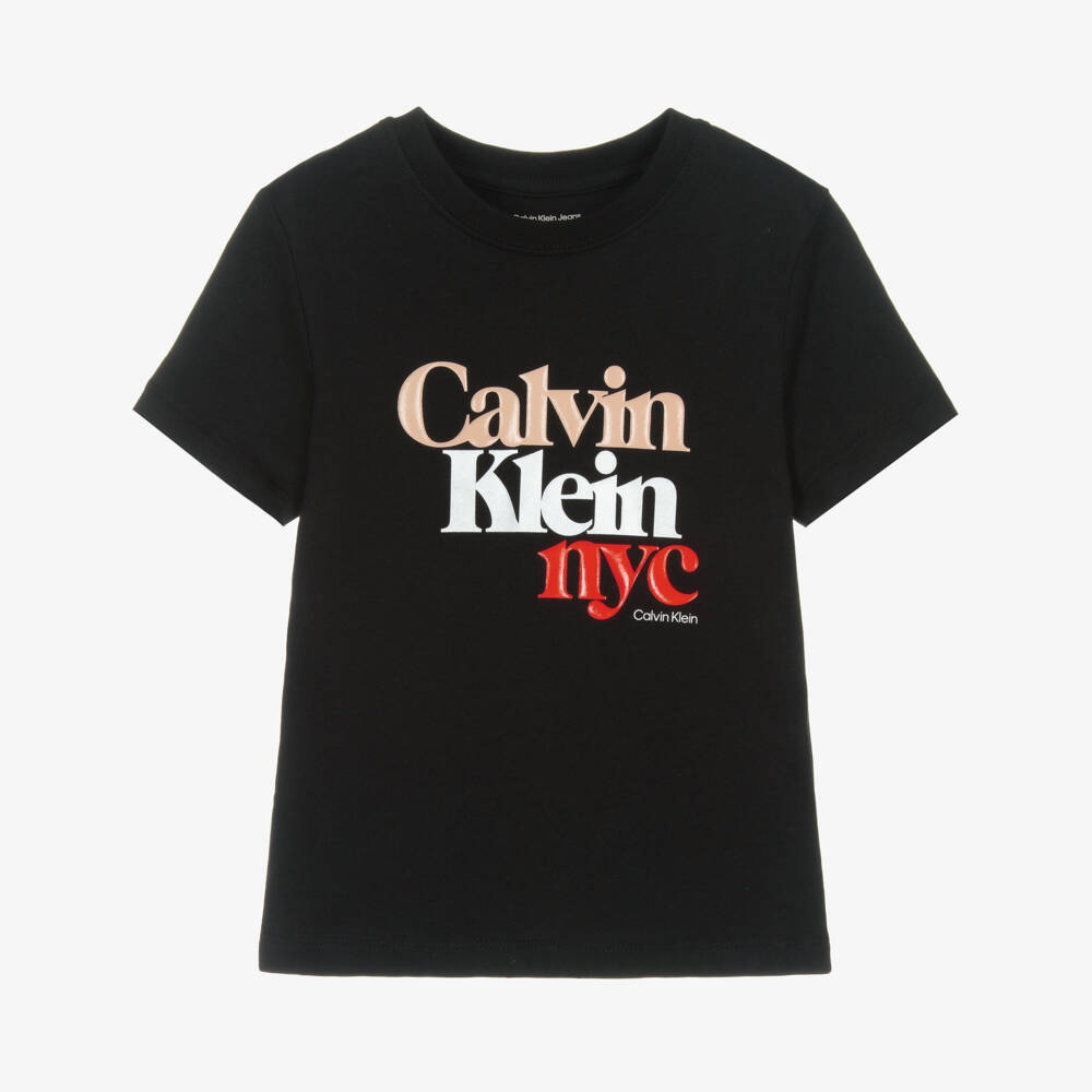 Calvin Klein-Girls Black Cotton Logo T-Shirt | Childrensalon Outlet