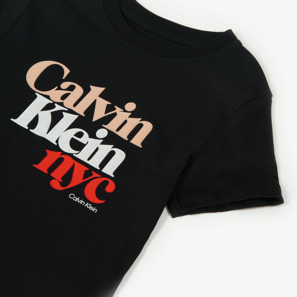 Calvin Klein-Girls Black Cotton Logo T-Shirt | Childrensalon Outlet