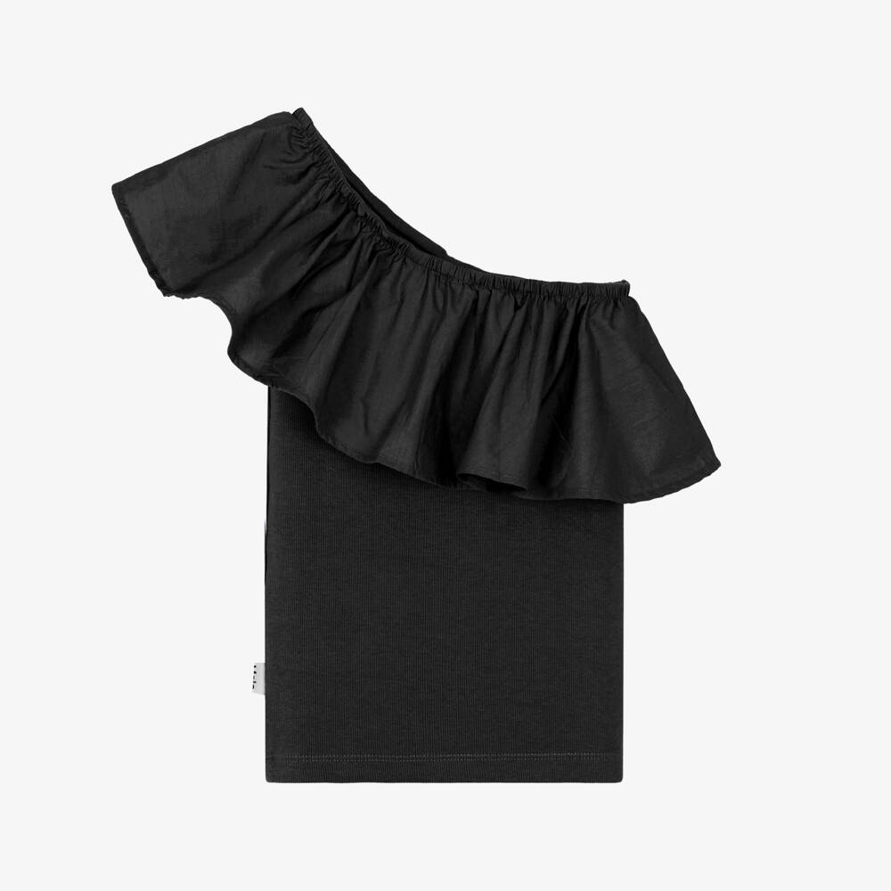 Molo-Girls Black Cotton One-Shoulder Top | Childrensalon Outlet