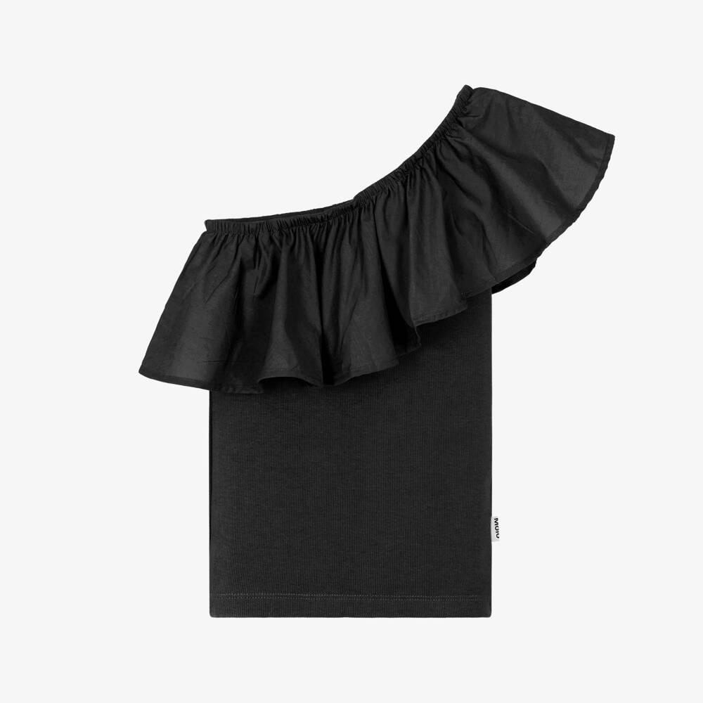 Molo-Girls Black Cotton One-Shoulder Top | Childrensalon Outlet
