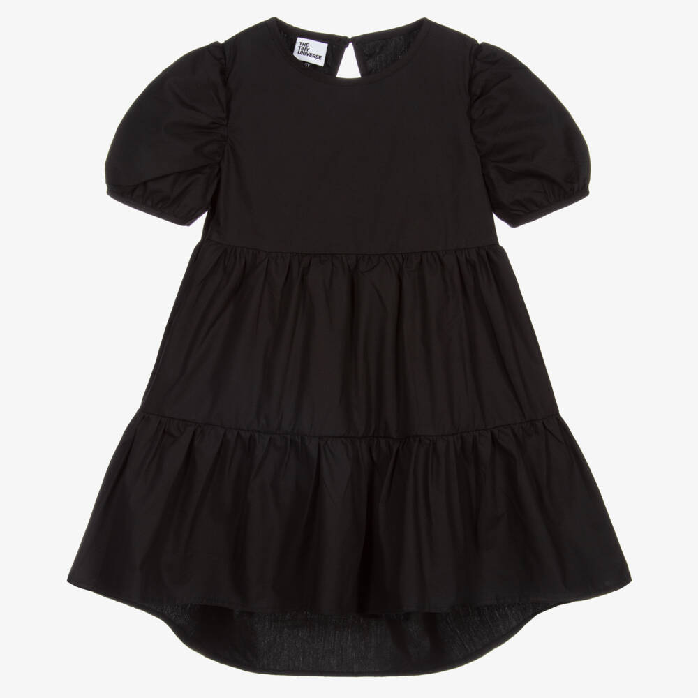 The Tiny Universe-Girls Black Cotton Poplin Short-Sleeved Dress | Childrensalon Outlet