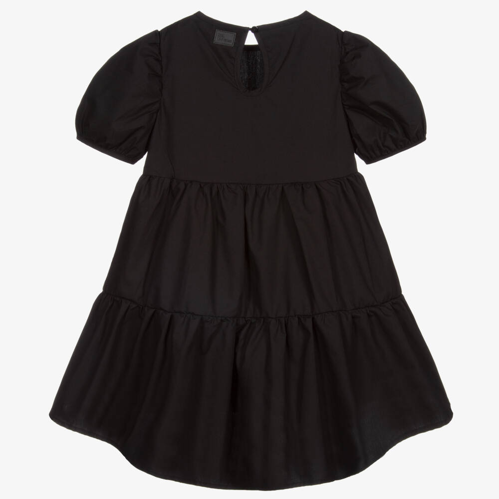 The Tiny Universe-Girls Black Cotton Poplin Short-Sleeved Dress | Childrensalon Outlet
