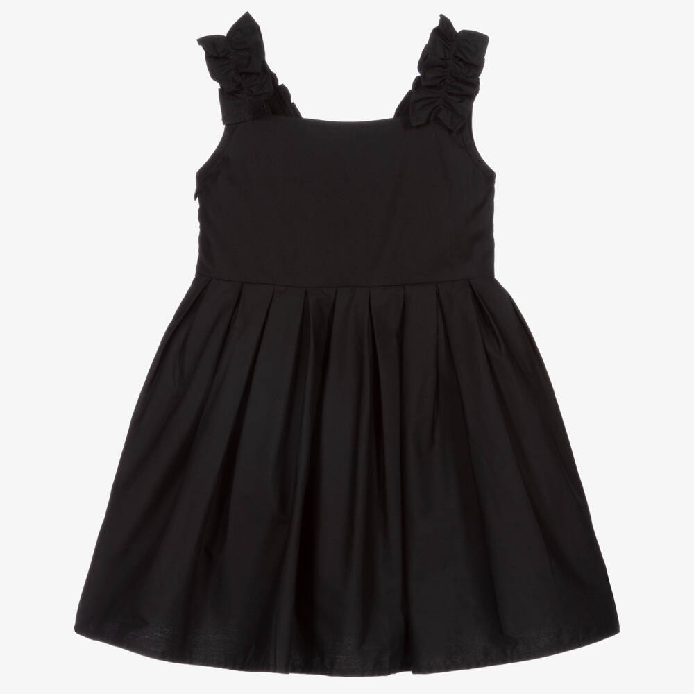 The Tiny Universe-Girls Black Cotton Poplin Sleeveless Dress | Childrensalon Outlet