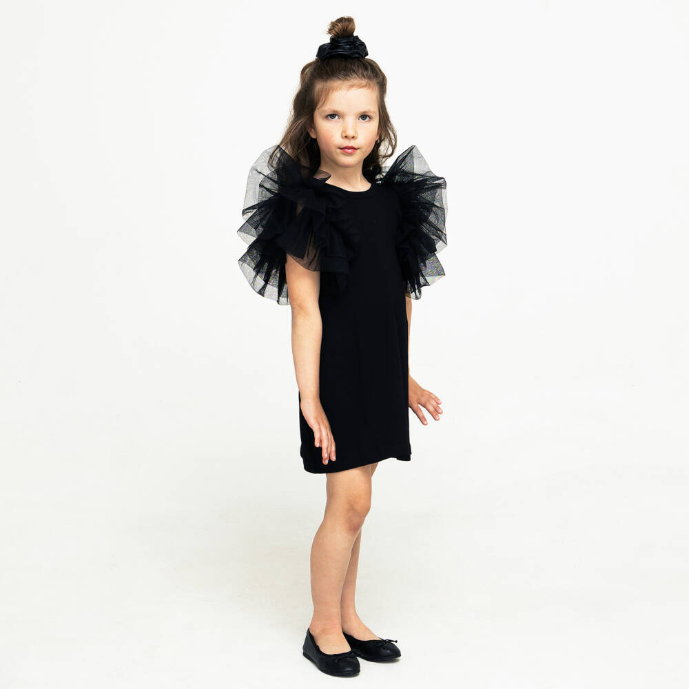 The Tiny Universe-Girls Black Cotton Ruffle Dress | Childrensalon Outlet