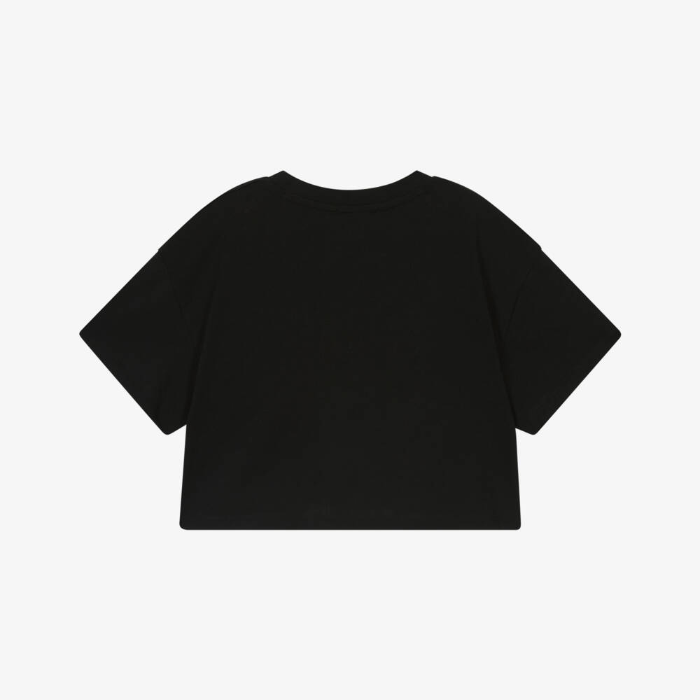 MARC JACOBS-Girls Black Cotton T-Shirt with Daisy Jewel Print | Childrensalon Outlet