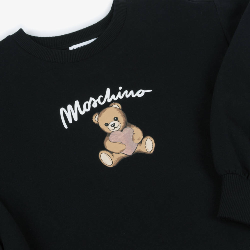 Moschino-Girls Black Cotton Teddy Bear Heart Sweatshirt | Childrensalon Outlet