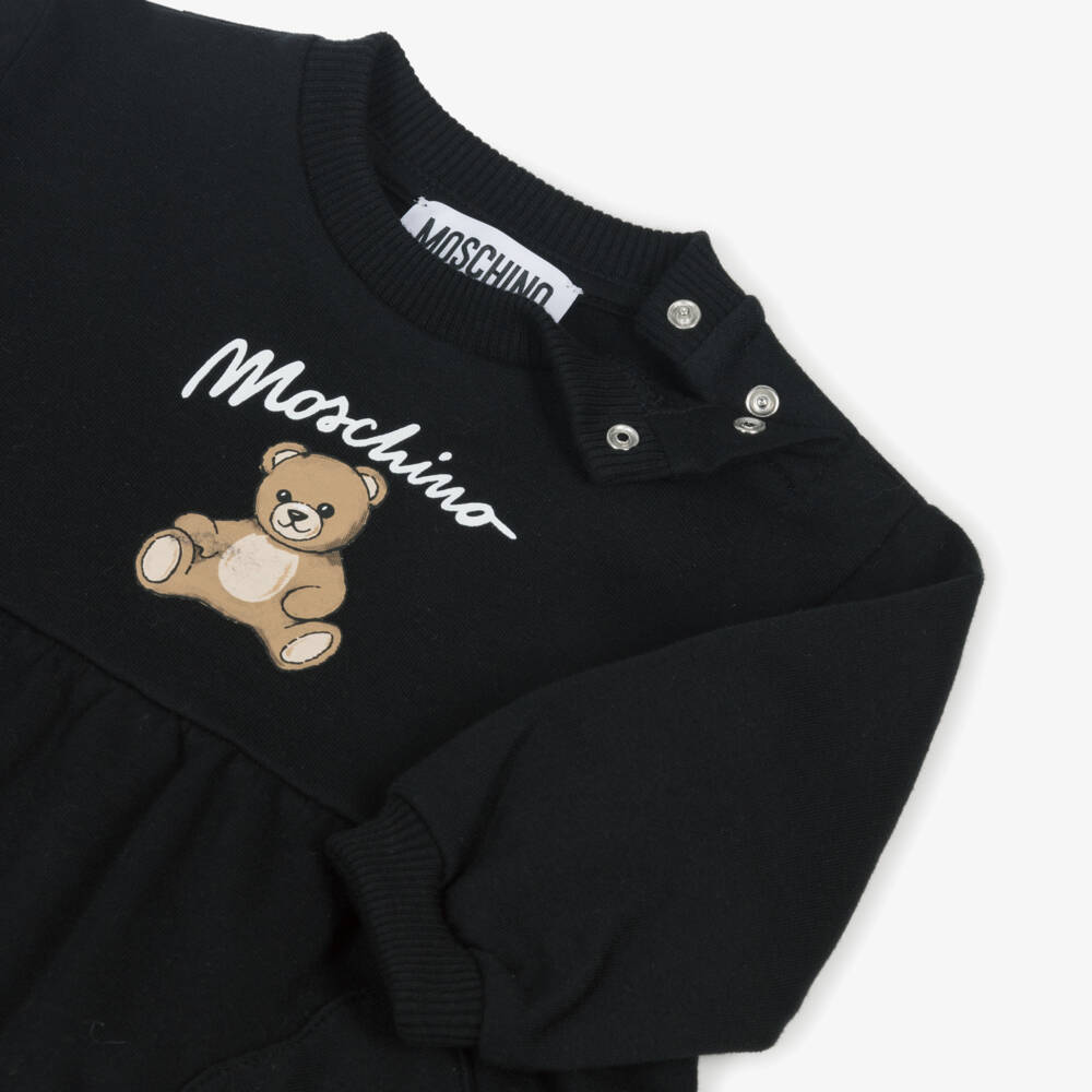 Moschino-Girls Black Cotton Teddy Bear Pocket Dress | Childrensalon Outlet