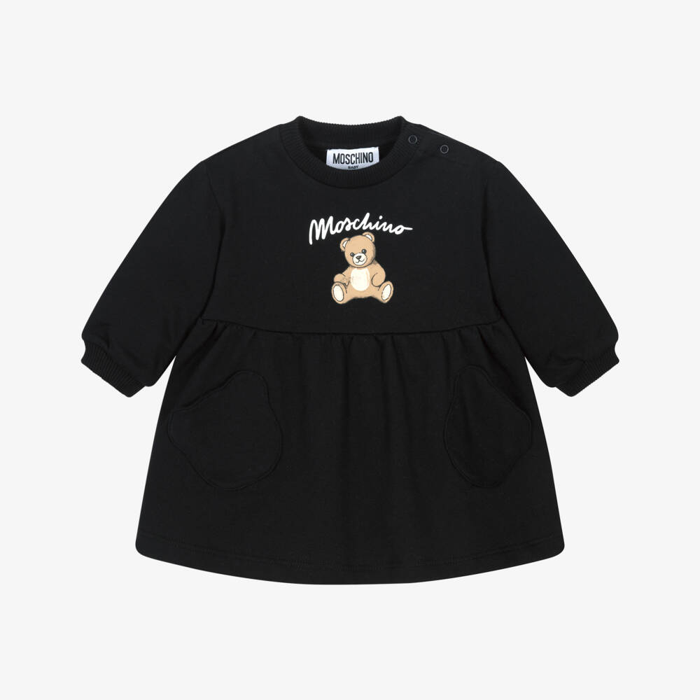 Moschino-Girls Black Cotton Teddy Bear Pocket Dress | Childrensalon Outlet