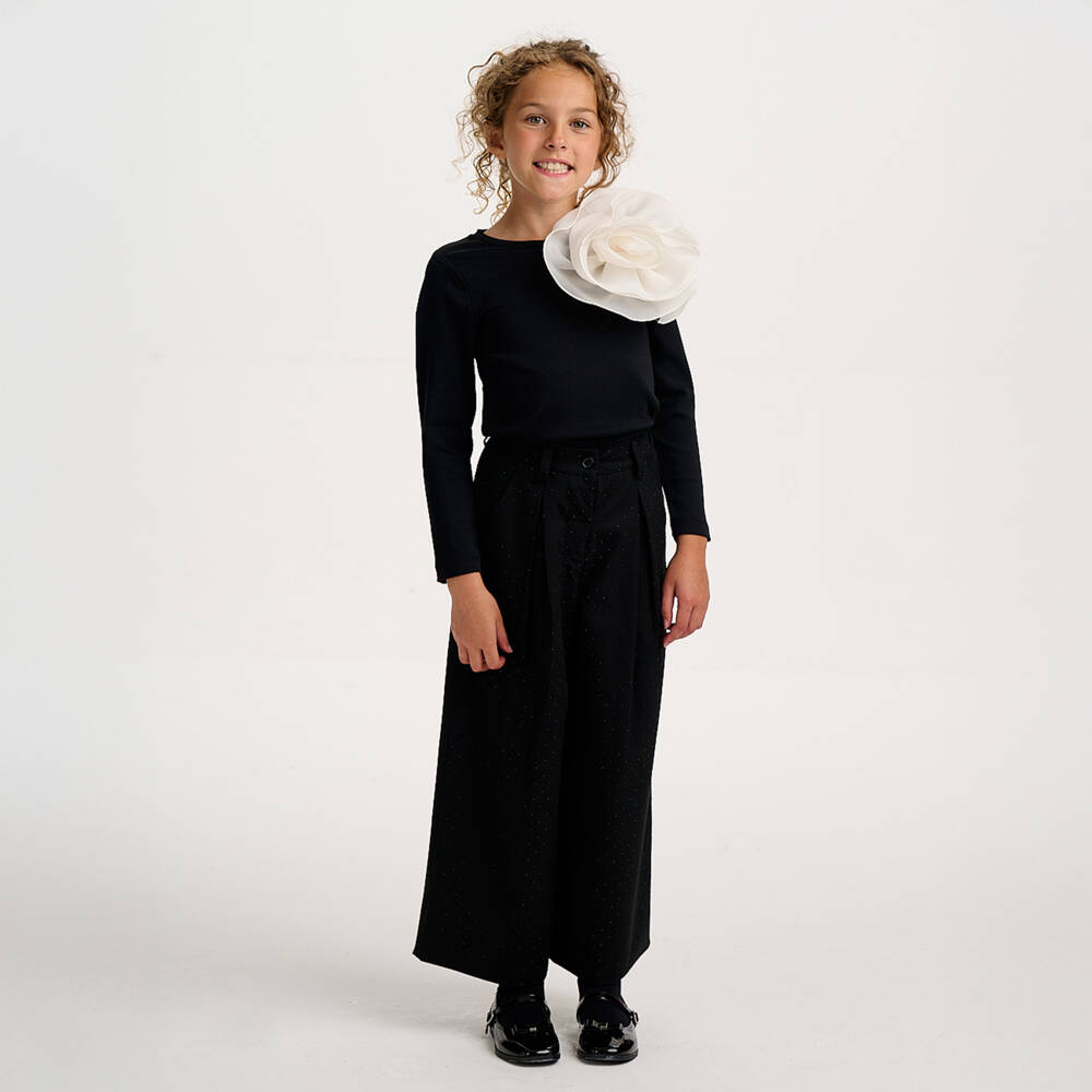 BCBGMAXAZRIA-Girls Black Cotton Top with Oversized Flower Detail | Childrensalon Outlet