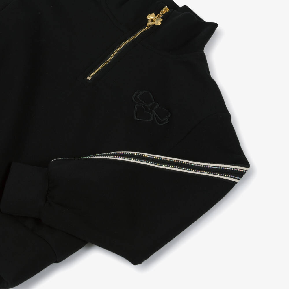 Angel's Face-Girls Black Cotton Tracksuit with Diamanté Taping | Childrensalon Outlet