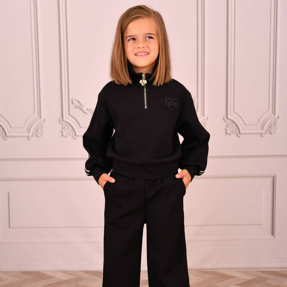 Angel's Face-Girls Black Cotton Tracksuit with Diamanté Taping | Childrensalon Outlet