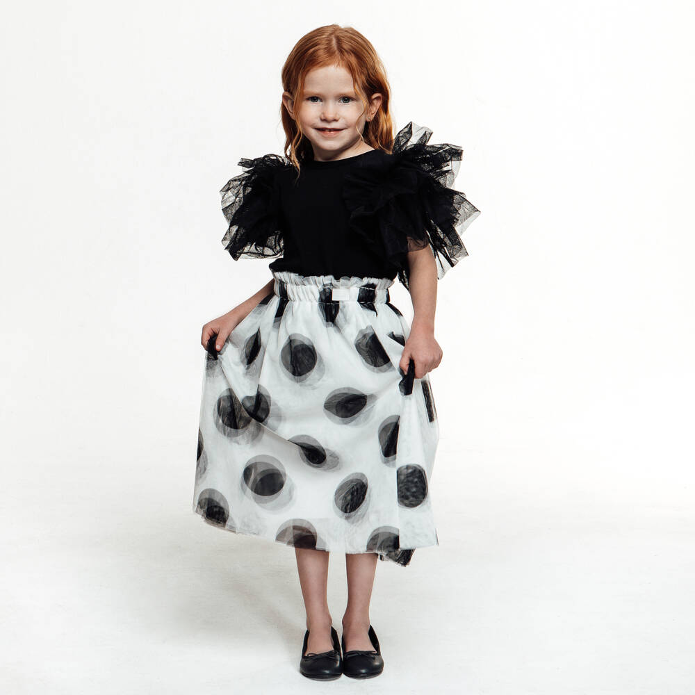 The Tiny Universe-Girls Black Cotton & Tulle Top | Childrensalon Outlet