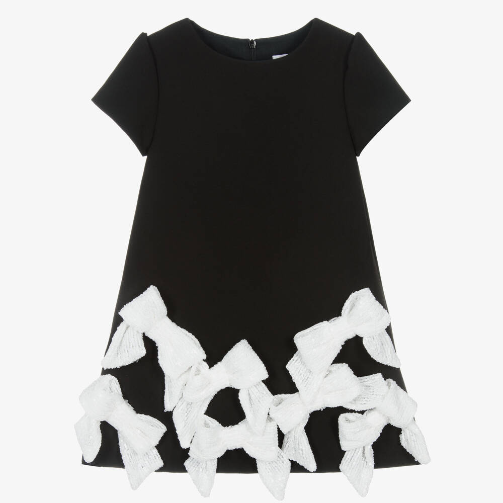 Patachou-Girls Black Crêpe Sequin Bow Dress | Childrensalon Outlet