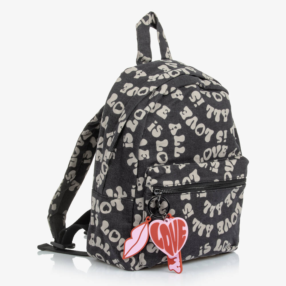Stella McCartney Kids-Girls Black Denim Love Backpack with Key Ring (32cm) | Childrensalon Outlet