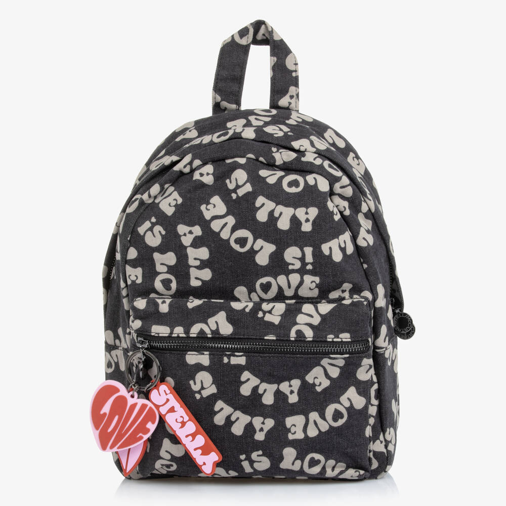 Stella McCartney Kids-Girls Black Denim Love Backpack with Key Ring (32cm) | Childrensalon Outlet