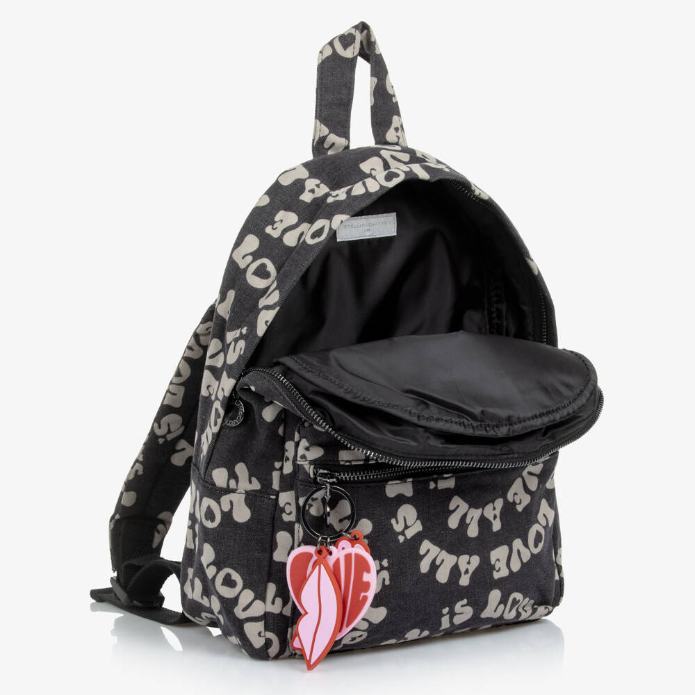 Stella McCartney Kids-Girls Black Denim Love Backpack with Key Ring (32cm) | Childrensalon Outlet