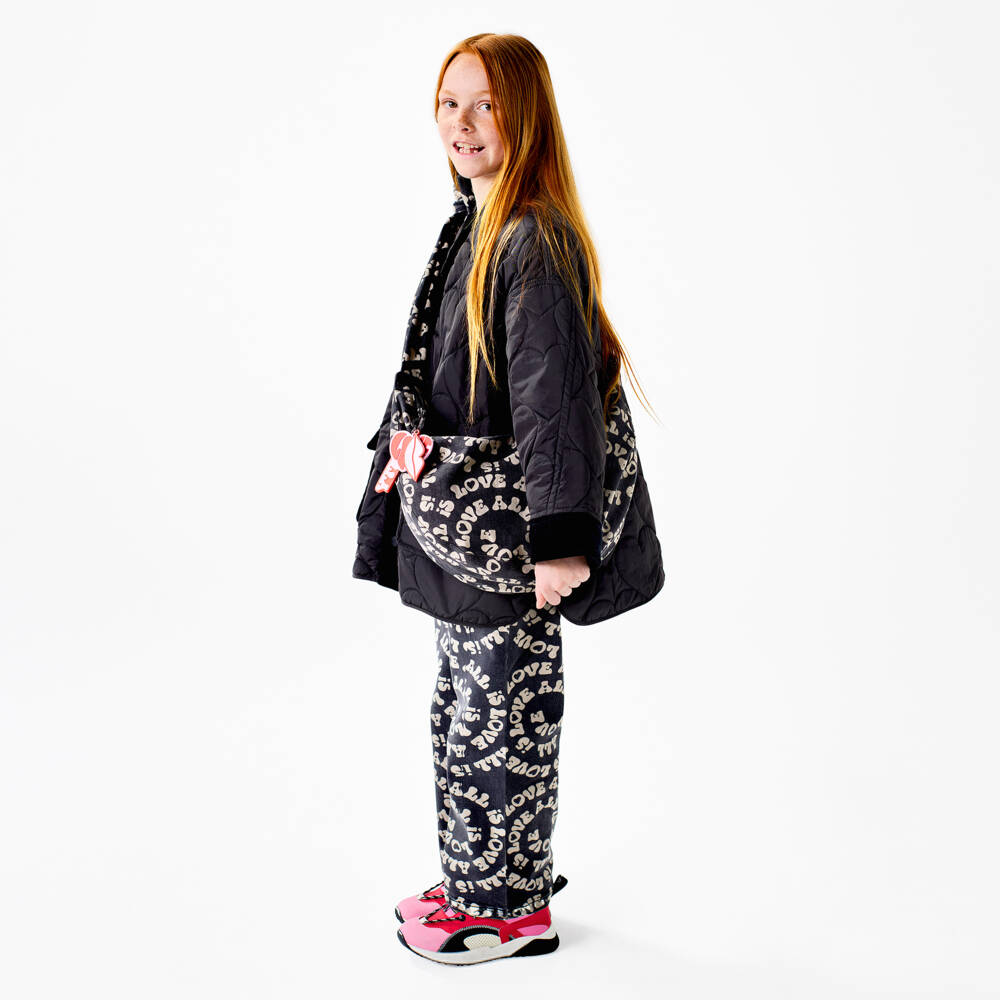 Stella McCartney Kids-Girls Black Denim Love Shoulder Bag with Key Ring (32cm) | Childrensalon Outlet