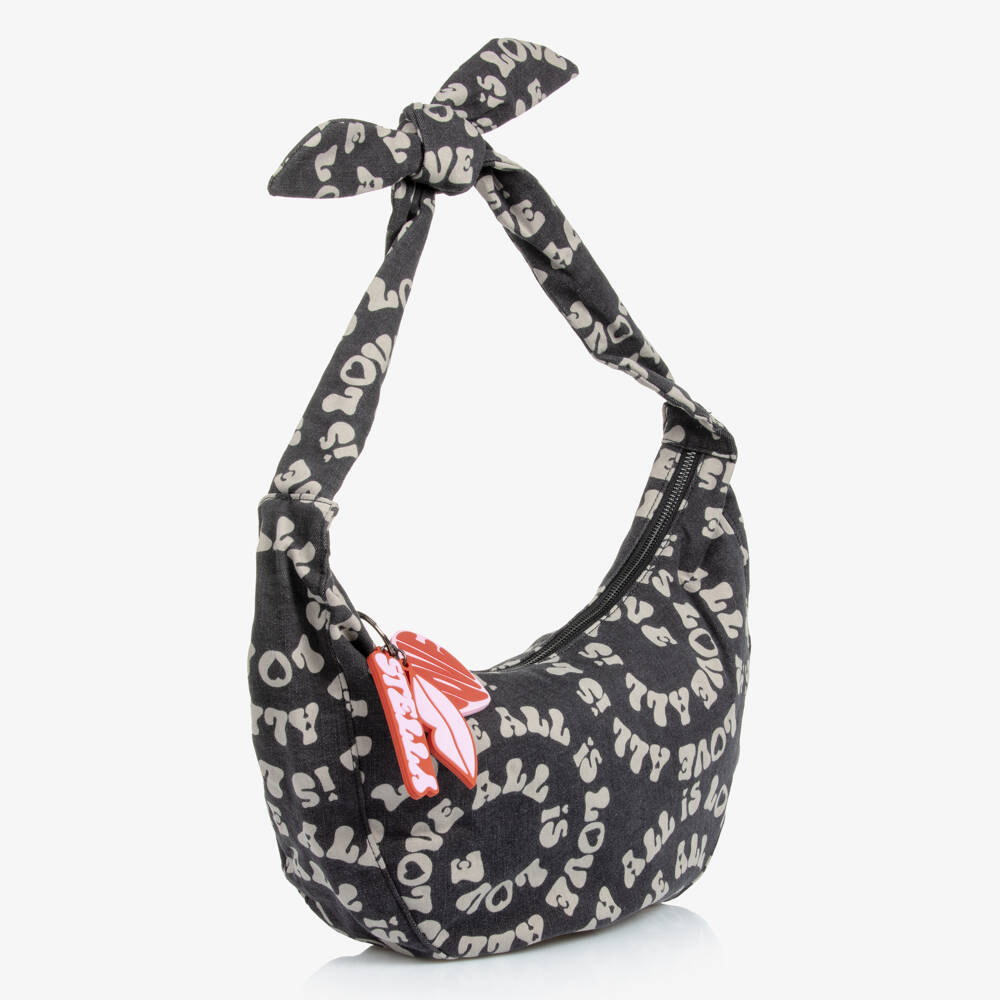 Stella McCartney Kids-Girls Black Denim Love Shoulder Bag with Key Ring (32cm) | Childrensalon Outlet