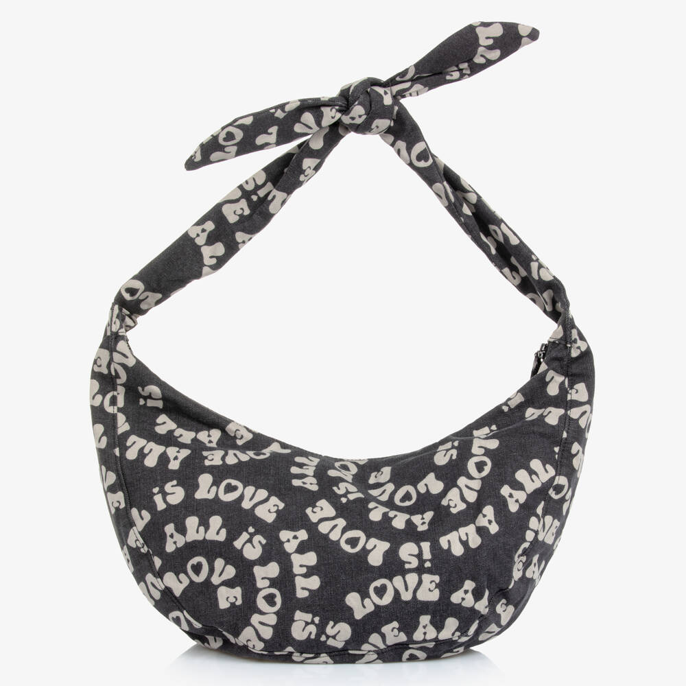 Stella McCartney Kids-Girls Black Denim Love Shoulder Bag with Key Ring (32cm) | Childrensalon Outlet