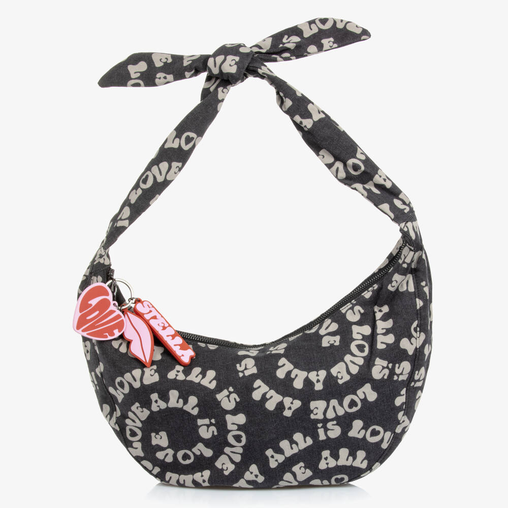 Stella McCartney Kids-Girls Black Denim Love Shoulder Bag with Key Ring (32cm) | Childrensalon Outlet