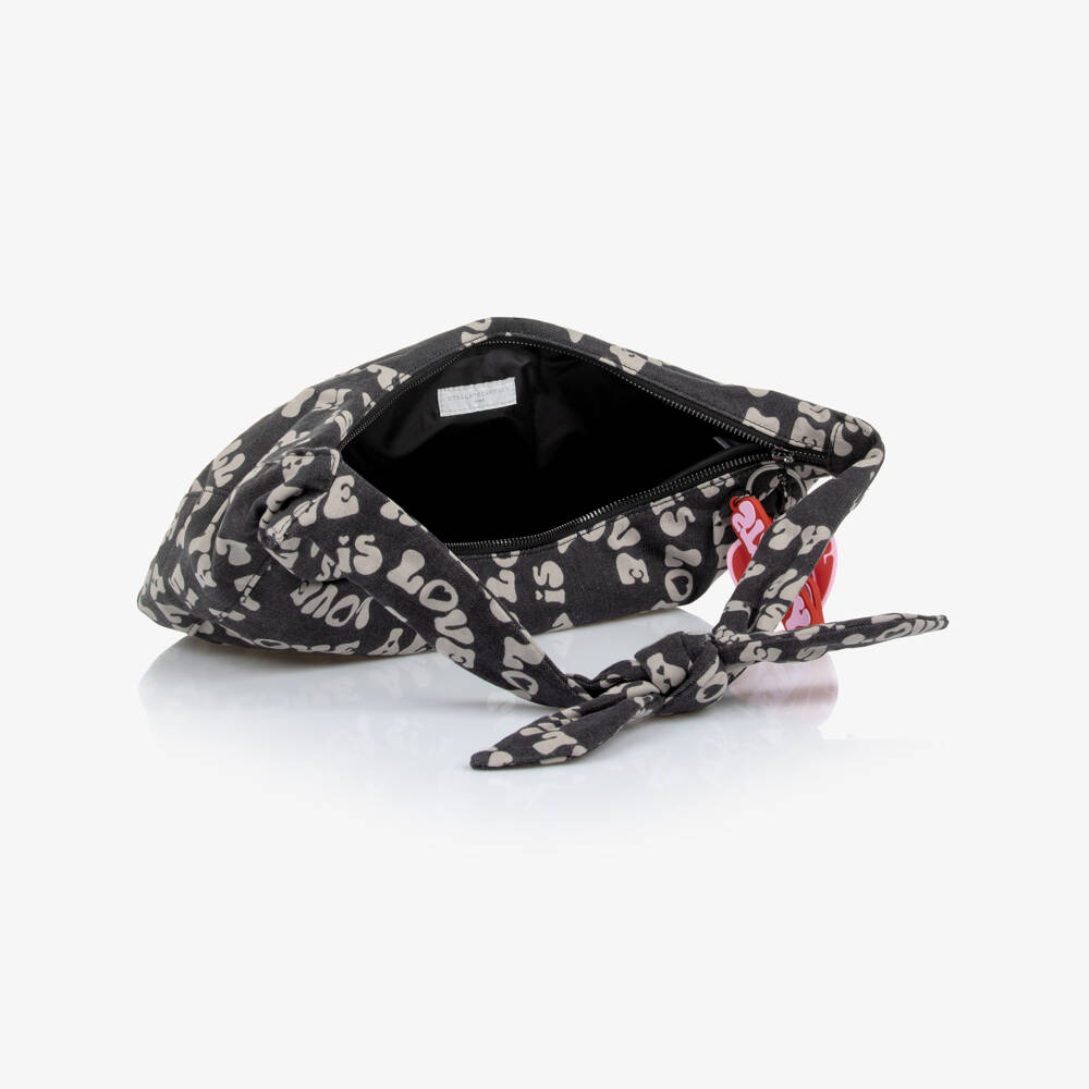 Stella McCartney Kids-Girls Black Denim Love Shoulder Bag with Key Ring (32cm) | Childrensalon Outlet